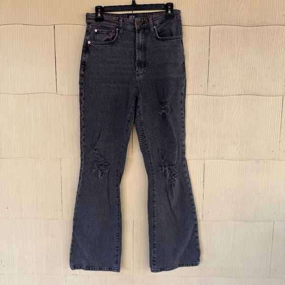 BDG Urban Outfitters Black High Rise Distressed Stretch Flared Jeans - Picture 1 of 6